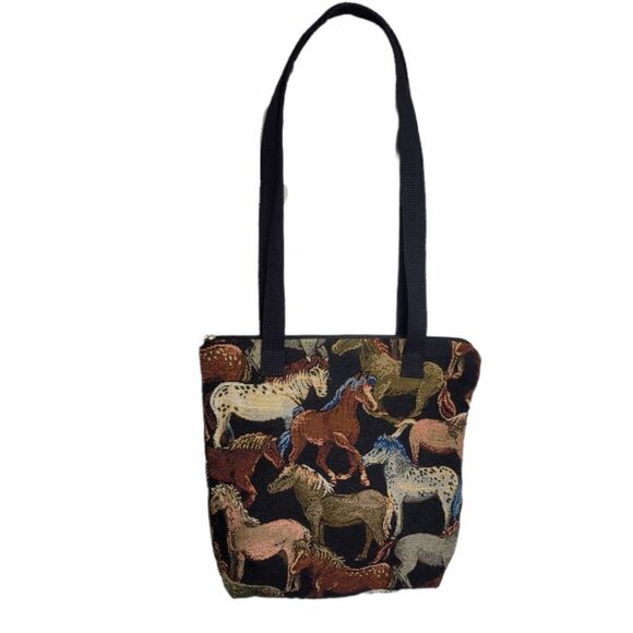JANINE KING purse embroidered horse handcrafted tapestry small shoulder tote - Picture 2 of 8